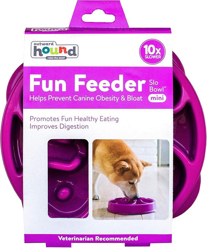 Outward Hound Fun Feeder Slo Bowl – Medium 2‑Cup Capacity,Slow Feeding,Small to Medium Dogs & Cats,Non-Slip,Purple,Flower Pattern,(Pack of 12)