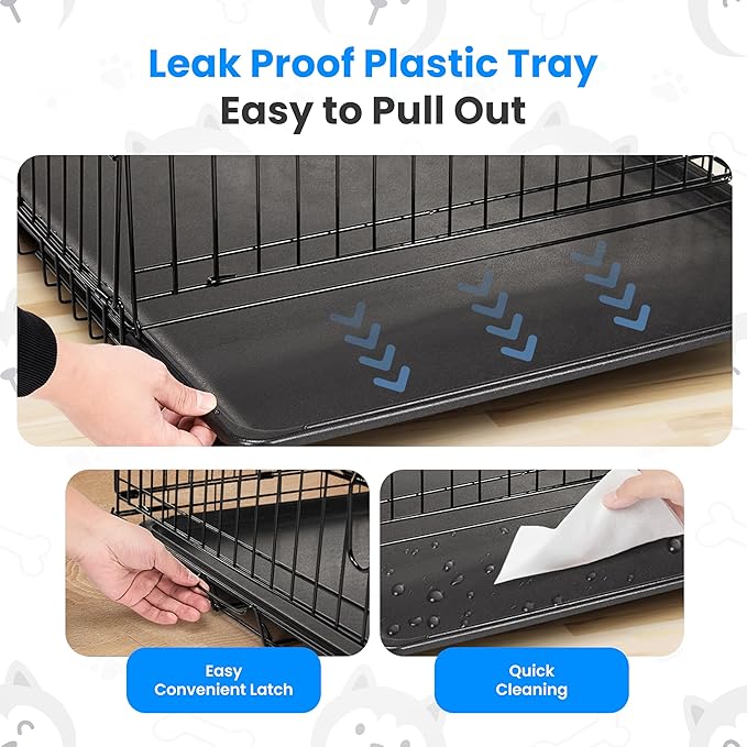 Simple Deluxe 24-Inch Single Door Dog Crate, Durable and Foldable Metal Wire Cage with Leak-Proof Plastic Tray, Portable Pet Kennel for Indoor, Outdoor, and Travel