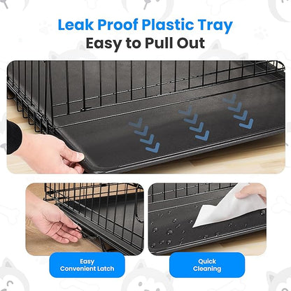 Simple Deluxe 24-Inch Single Door Dog Crate, Durable and Foldable Metal Wire Cage with Leak-Proof Plastic Tray, Portable Pet Kennel for Indoor, Outdoor, and Travel