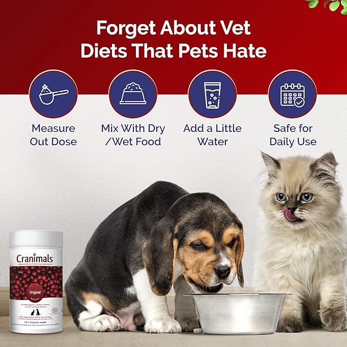 Cranimals Cranberry Powder for Dogs UTI Supplement 6 Month Supply, Prevents UTIs, Incontinence and Struvite Stones, Replaces antibiotics & Prescription Diets, clinically Tested.