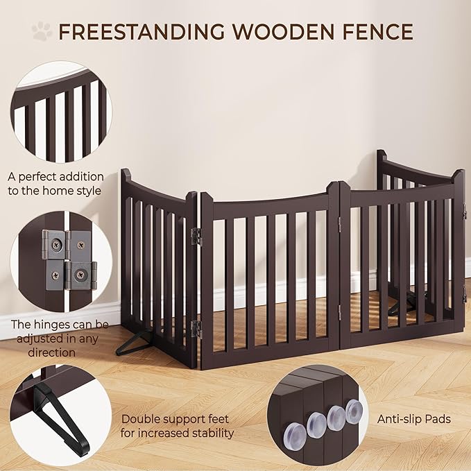 Yaheetech 24" H Freestanding Pet Gate for Dogs Wooden Dog Gates for Hallway, Doorway Collapsible Indoor Pet Fence with Support Feet Stair Barrier 4 Panels Fence Espresso