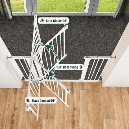 keny 36" Extra Tall Baby Gate for Stairs, 29.7-51.5" Adjustable Width Auto Close Dog Gate for Doorways Hallways, Easy Walk Thru Pet Gate with 21.1" Large Opening Door, White