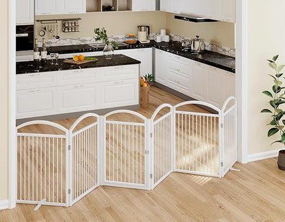 Folding No-Assembly Freestanding Dog Gate with Door,32" Heights Foldable Pet Fence,144" Extra Wide Accordion Puppy Folding Playpen for Doorways,House,Stairs (6 Panels,White)
