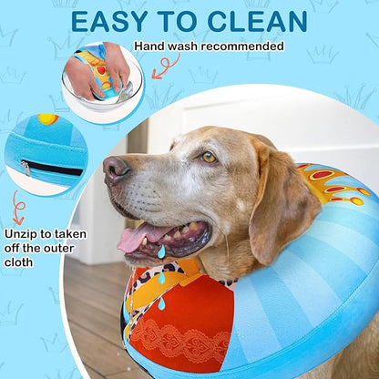 SCENEREAL Dog Cone Alternative After Surgery Donut Collar, Soft Pet Recovery Pillow Collar for Medium Large Dogs, Inflatable Adjustable Neck Collars to Prevent Licking, King Print E-Collars XL