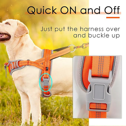 ADVENTUREMORE Dog Harness for Large Dogs No Pull, Sport Dog Halter Harness Reflective Breathable Dog Vest Escape Proof Dog Harness with Easy Control Front Clip Handle for Training Walking XL Orange