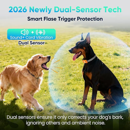Dog Bark Collar for Large Medium Small Dogs, Effective No-Bark Collar, Smart Barking Collar, Rechargeable Bark Collar with 7-Level Sensitivity, 3 B & V Modes, Waterproof, Neon Orange