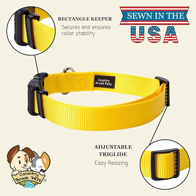 Country Brook Petz - Everyday Nylon Dog Collar for Large, Medium, and Small Dogs and Puppies - for Everyday Use in 15+ Cool Colors (Medium, 3/4 Inch Wide, Yellow)