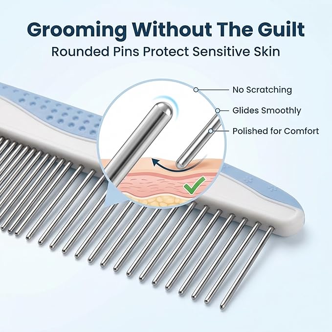 Metal Dog Grooming Comb | Removes Tangles & Matts | Dematting Pet Combs | Detangler for Matted Hair | Best Comb for Poodles, Goldendoodles, Doodles & Long Haired Dogs (Large) [We Love Doodles]