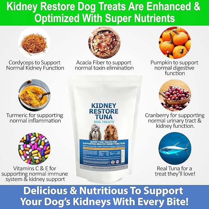 Kidney Restore Tuna Dog Treats - for Canine Kidney Health, Low Protein. Special Kidney-Friendly Snacks for Dogs. Renal Dog Treats Your Pet Will Adore