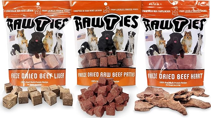 Premium Freeze-Dried Variety Pack - Beef Liver, Heart and Patties for Dogs – 100% USA-Sourced Raw Meat Dog Food – Grain-Free, No Fillers, High Protein Nutrition for Small & Large Breeds
