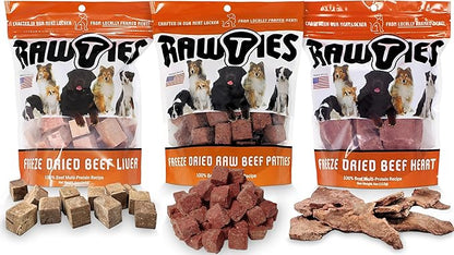 Premium Freeze-Dried Variety Pack - Beef Liver, Heart and Patties for Dogs – 100% USA-Sourced Raw Meat Dog Food – Grain-Free, No Fillers, High Protein Nutrition for Small & Large Breeds