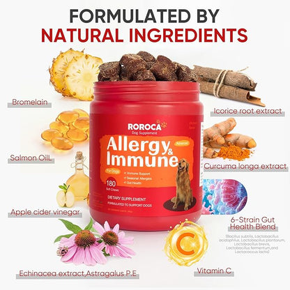 Dog Allergy Chews, Allergy Relief & Itch Relief for Dogs,Probiotics for Dogs,Seasonal Allergy Relief Immune Support,Itchy Skin and Itchy Ear(Premium Pack)