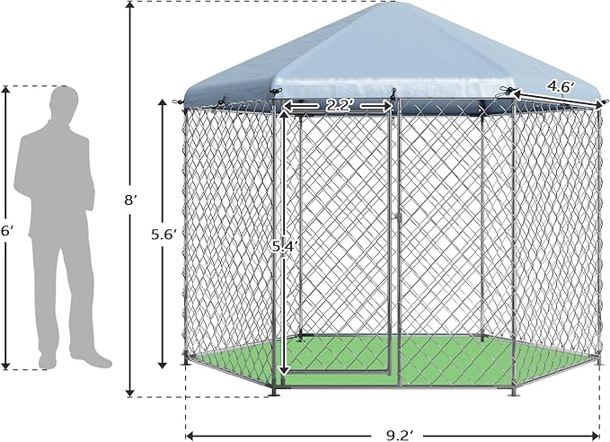EUNHOO Large Dog Kennel Outdoor,9.2'L x 9.2'W x 8'H Dog Houses for Large Dogs Outside with Roof, Metal Wire Outdoor Dog Kennel Dog Pen, Dog Fence Run with Lock