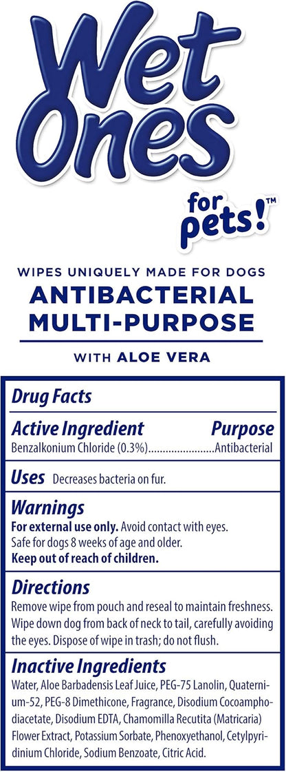 Wet Ones for Pets Antibacterial Dog Wipes, Multi-Purpose Grooming Wipes with Aloe Vera for Paws, Face & Body, Easy Cleanups Between Baths, Tropical Splash Scent, 5.7 in x 7.5 in, 50 Count