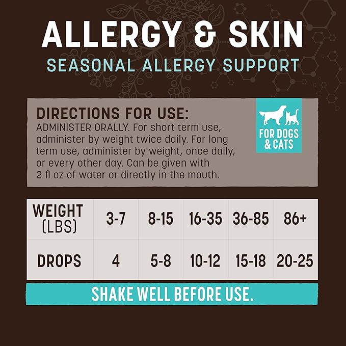 Earth Animal Apothecary Liquid Supplement - Allergy & Skin Herbal Remedies for Dogs & Cats - 2 fl oz