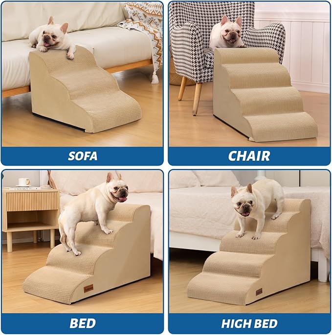 Aodisman 3-Step Dog Ramp and Stairs for Sofa and Chair - Non-Slip Sturdy Pet Steps for Small Dogs and Cats,15.7" H,Khaki