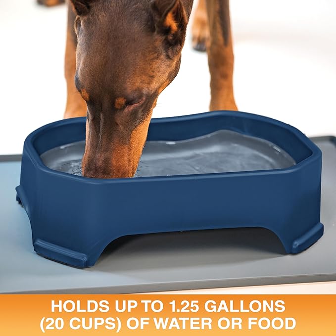 Neater Pet Brands Extra Large Water Bowl for Dogs, Outdoor Dog Water Bowl (1.25 Gallon XL Capacity), Big Trough Style Food Dish for Indoors or Outside, No Spill Large Dog Bowls, Dark Blue