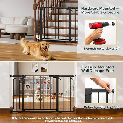 Cumbor 36.6-64" Extra Wide Baby Gate for Stairs, Dog Gates for Doorways, Auto-Close Pet Gate Indoor, Pressure Mounted Walk Through Safety Child Gate for Kids Toddler, Tall Pet Puppy Fence Gate, Black