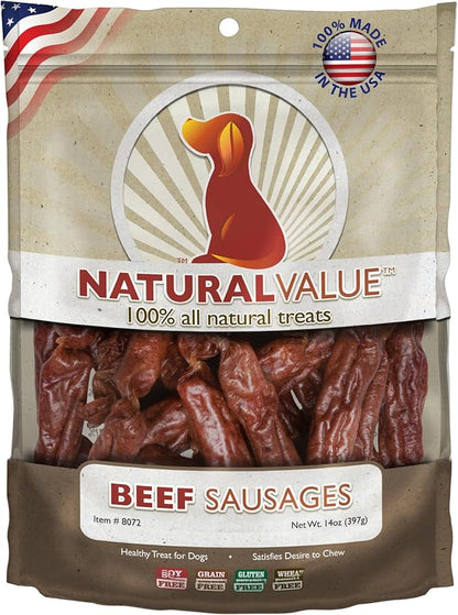 Loving Pets Natural Value Beef Sausages - Soft Jerky Dog Treats for Large & Small Breeds - Healthy Gluten, Wheat, Soy & Grain Free Pet Treats for Dogs