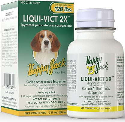 Happy Jack Liqui-Vict 2X Liquid Dog Dewormer for Large, Medium & Small Breeds (2 oz), Wormer Removes Roundworms & Hookworms, for Puppies to Seniors to Lactating Moms