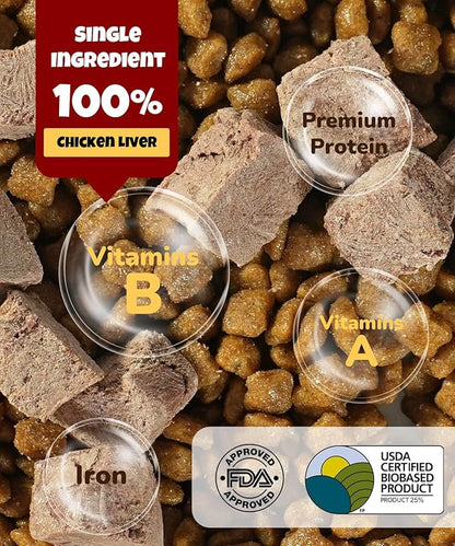 Freeze Dried Chicken Liver Dog Treats Cat Treats, Single Ingredient Liver Treats, Food Meal Topper, Rawhide Free Freeze Dried Chicken Liver High Protein, Training Pet Treats 4.6oz