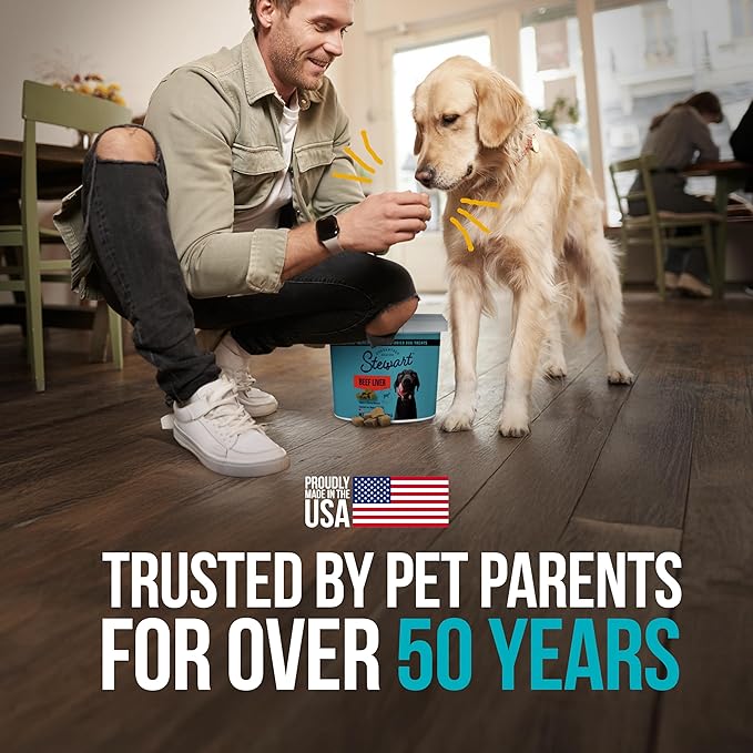 Stewart 100% Beef Liver Dog Treats, 4 oz Tub, ~90 Pieces, Freeze Dried Raw, Single Ingredient, 50% Protein Training Treats or Meal Topper, Grain Free, Gluten Free