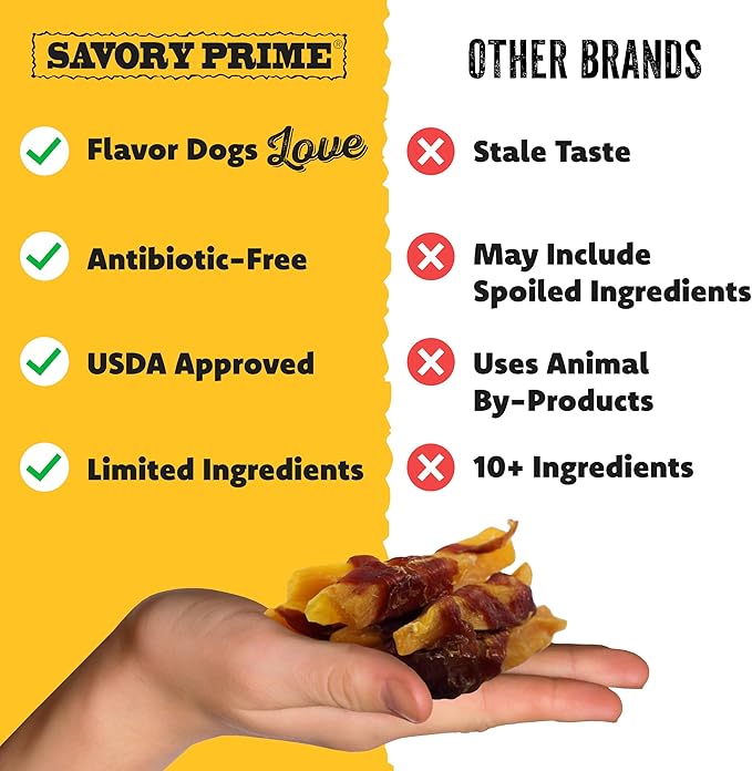 Savory Prime Sweet Potato & Duck Jerky Wrap Dog Treats, Made with 100% Real Duck Breast, Farm Raised, Rawhide Free, Healthy, Easily Digestible, Limited Ingredient, 2 Pounds (Pack of 1)