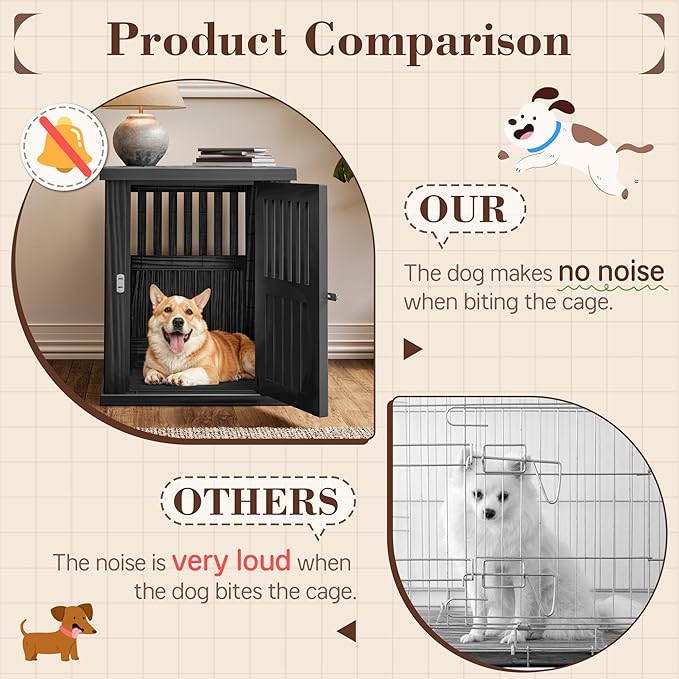 Fancyango 30-Inch Heavy Duty Dog Crate Furniture Lockable Indoor Outdoor Kennel & End Table for Small/Medium Dogs Decorative Plastic Pet Cage in Black