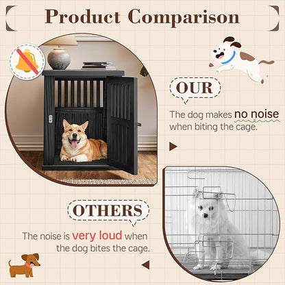 Fancyango 30-Inch Heavy Duty Dog Crate Furniture Lockable Indoor Outdoor Kennel & End Table for Small/Medium Dogs Decorative Plastic Pet Cage in Black