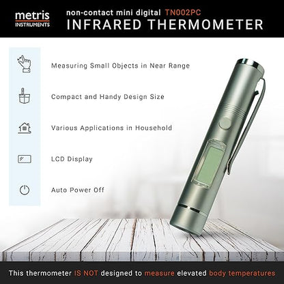 Mini Digital Infrared Thermometer Certified to UL4200A Reese’s Law for Reptiles, Playground, Automotive, [ -27.4° to 428 °F ] (-33° to 220 °C) 1:1 D:S Ratio, Model TN002PC NO Laser