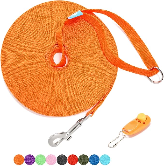 BAAPET 15/20/30/50/100 ft Long Dog Training Leash with Clickers for Small, Medium and Large Dogs or Cats (100 Feet, Orange)