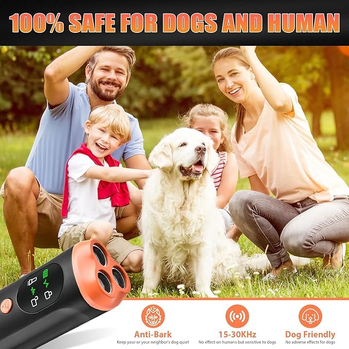 Lamido Ultrasonic Dog Bark Deterrent Devices with HD Display, 3 Emitters Anti Barking Device for Dogs, 35 FT Range, 2500 mAh Rechargeable Dog Training Tool for Indoors Outdoors Use