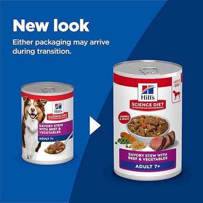 Hill's Science Diet Adult 7+ Wet Dog Food, Beef & Vegetables, 12.8 oz. Cans, 12-Pack