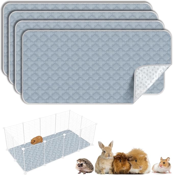 FunFurry Washable Guinea Pig Cage Liner - 4 Pack Reusable Washable Pee Pads，Waterproof Guinea Pig Bedding for Small Animal - Rabbit Bunny Hamster Puppy (Light Grey, 24" X 47" - 4 Pack)