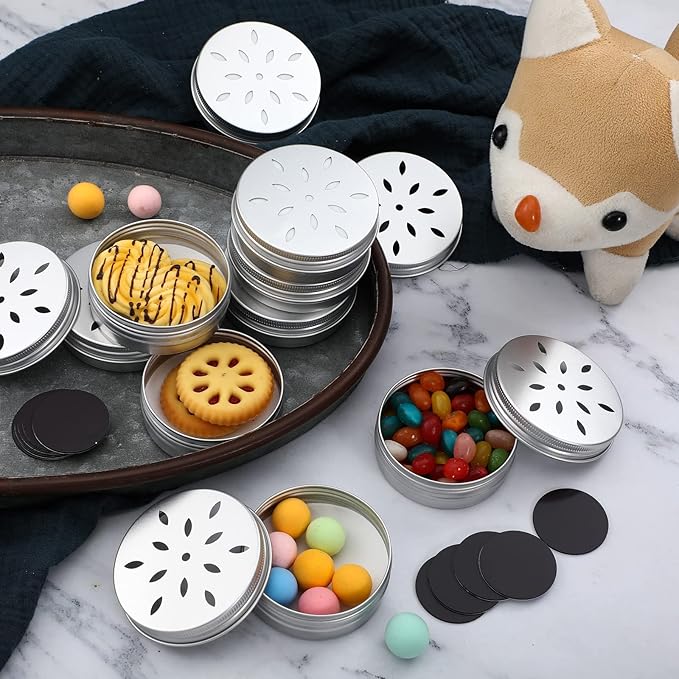 Oudain 12 Pack Dog Scent Work Tins, Dog Scent Training Box, Pet Nose Metal Container with 12 Magnetic Dots, Smell Training Kit Smell Canisters Aluminum Cans for Pet(Cute)