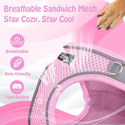 AIITLE Step in Dog Harness and Leash Set - No Pull Escape Proof Vest Harnesses with Soft Mesh and Reflective Bands, Adjustable Pet Outdoor Harnesses for Small and Medium Dogs Pink M