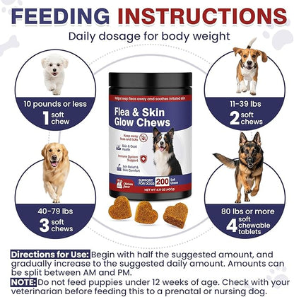 Flea and Tick Prevention for Dogs Chewable Omega Skin and Coat Chews for Dogs Natural Pet Oral Flea Chewables Increase Hair Shine Nutritional Supplements 200 Soft All Breeds Ages Chicken Flavor