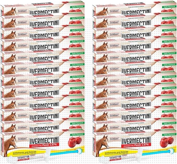 Horse Ivermectin Paste 1.87% – Apple Flavored Oral Horse Dewormer Syringe – 6.08g Tube Treats Horses Up to 1250 LB [Pack-24]