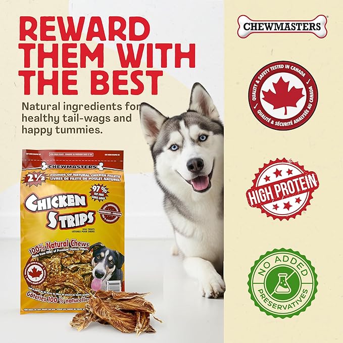 Chewmasters Chicken Strips Dog Treats - Made from Premium White Meat Chicken - All Natural - No Artificial Additives - Protein Rich Dog Snacks - Healthy Training Treats for All Breeds & Life Stages
