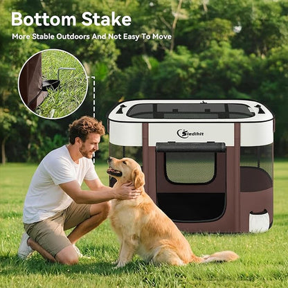 Dog Playpen,Cat Pet Puppy Pen,Portable Playpens for Dogs Indoor Outdoor Travel Camping Use,Foldable Dog Kennel Tent Crate for Rabbit Small Animals with Carrying Case (Brown, Large)