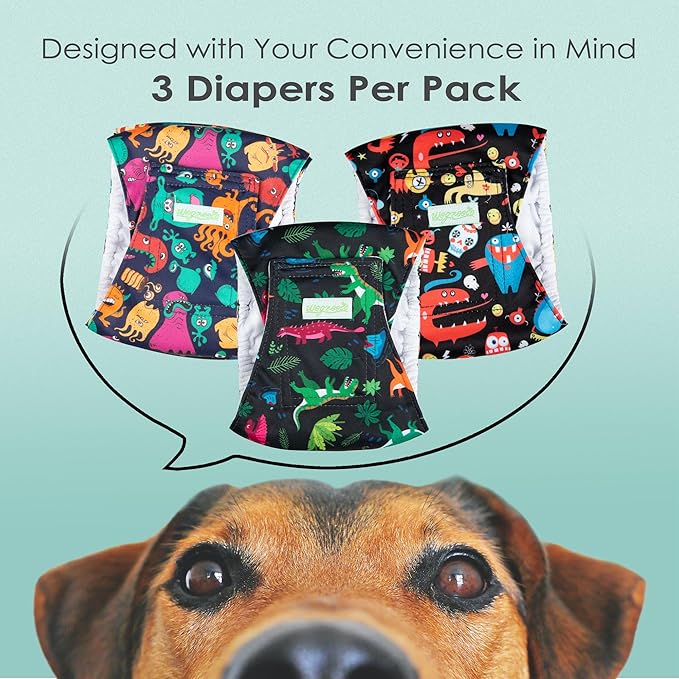 wegreeco Washable Male Dog Belly Band (Stylish Pattern)- Pack of 3 - Male Dog Belly Wrap, Dog Diapers Male (Childlike Creatures, X-Large)