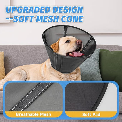 Dog Cone Collar to Stop Licking: Soft Mesh Recovery Collar After Surgery with Detachable Pad, Elizabeth Cone Alternative for Large Medium, Small Dogs, Normal Eating and Drinking (XS, Black Mesh)