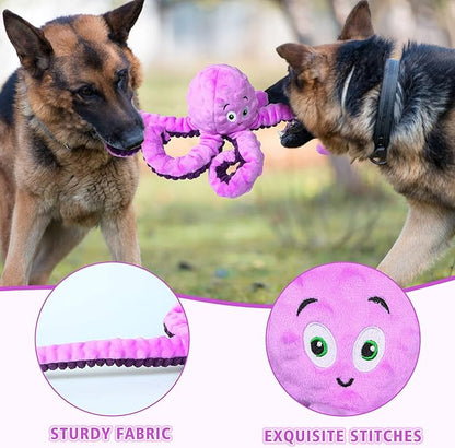 BUYPOW Dog Squeaky Toys Octopus - Tough Plush Large Medium & Small Dog Toys - Stuffed Animals Puppy Toys - Funny Cute Dog Toy for Dog Birthday Presents (Octopus Purple)