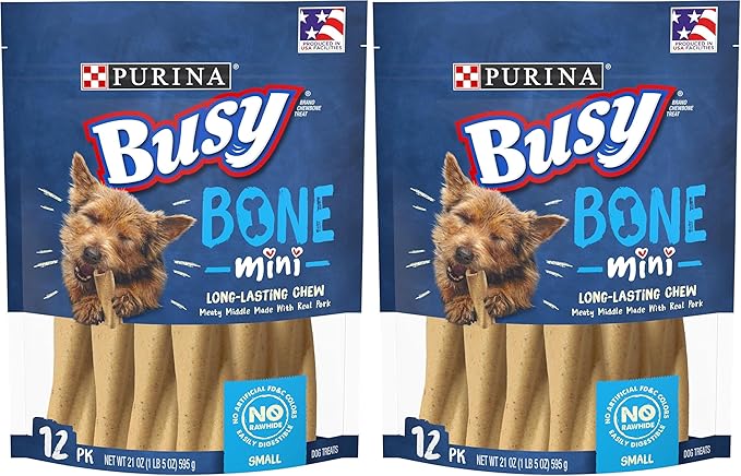 Purina Busy Busy Made in USA Facilities Small Breed Dog Bones,Mini - 12 ct. Pouch,(Pack of 2)