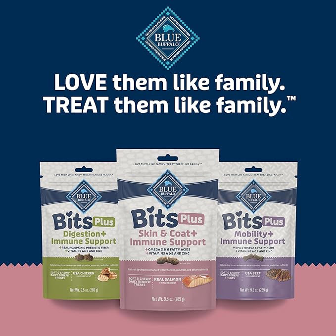Blue Buffalo Blue Bits Plus Skin & Coat and Immune Support Dog Treats, Salmon, 9.5-oz. Bag (Pack of 2)