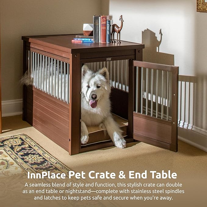 New Age Pet ECOFLEX InnPlace Dog Crate & End Table, Indoor Furniture Style Pet Kennel for Small, Medium, Large & XL Dogs, Durable Composite, Russet Brown, Large