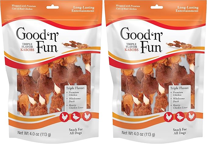 Good'N'Fun Triple Flavored Rawhide Kabobs for Dogs, 4-Ounce (Pack of 2)