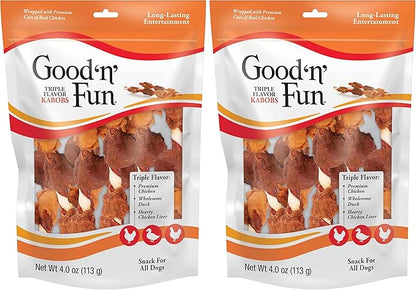 Good'N'Fun Triple Flavored Rawhide Kabobs for Dogs, 4-Ounce (Pack of 2)