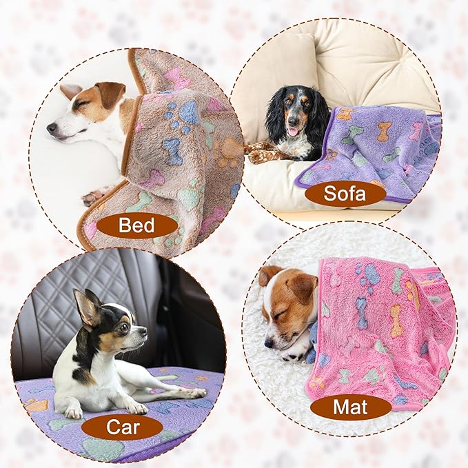 1 Pack 3 Blankets Super Soft Fluffy Premium Fleece Pet Blanket Flannel Paw Printed Throw for Dog Puppy Cat (Medium 30x20'', Purple, Pink, Brown)