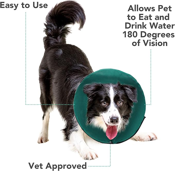 ZenPet Protective Inflatable Recovery Collar for Dogs and Cats (Teal) - Soft Pet Cone Does Not Block Vision E-Collar - Designed to Prevent Pets from Touching Stitches, Wounds and Rashes (Medium)